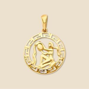 14K Gold Aquarius Zodiac Charm Pendant | Water Bearer Astrology Jewelry